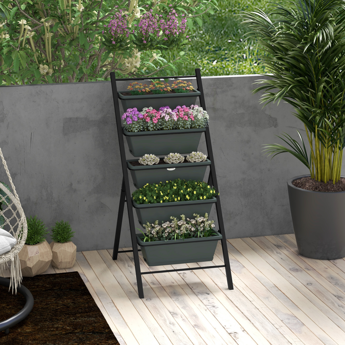 Outsunny Indoor Outdoor 5-Tier Vertical Raised Garden Bed with Removable Trays