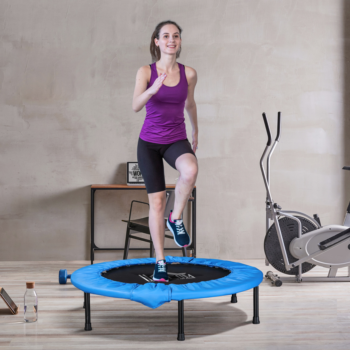 Foldable Mini Fitness Trampoline Rebounder, Blue, 100kg