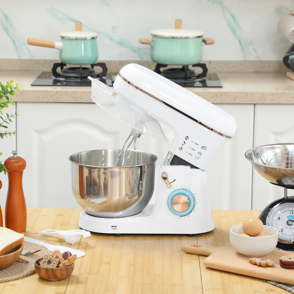 HOMCOM 5L 1400W Electric Stand Mixer with Whisk & Dough Hook, White