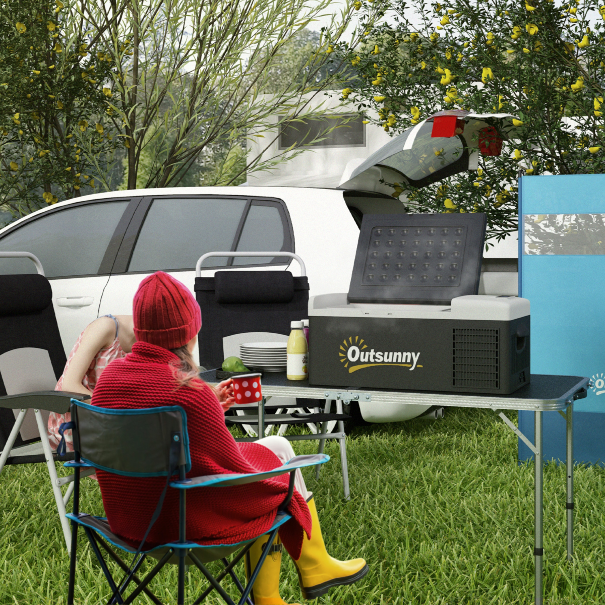 Outsunny 16L Portable Car Fridge Freezer, 12/24V DC & 100-240V AC