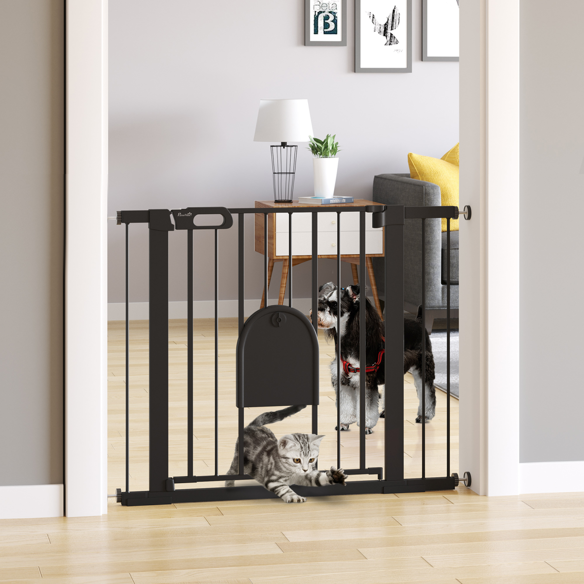 75-103 cm Extra Wide Pet Safety Gate, Stair Pressure Fit, Double Locking, Black