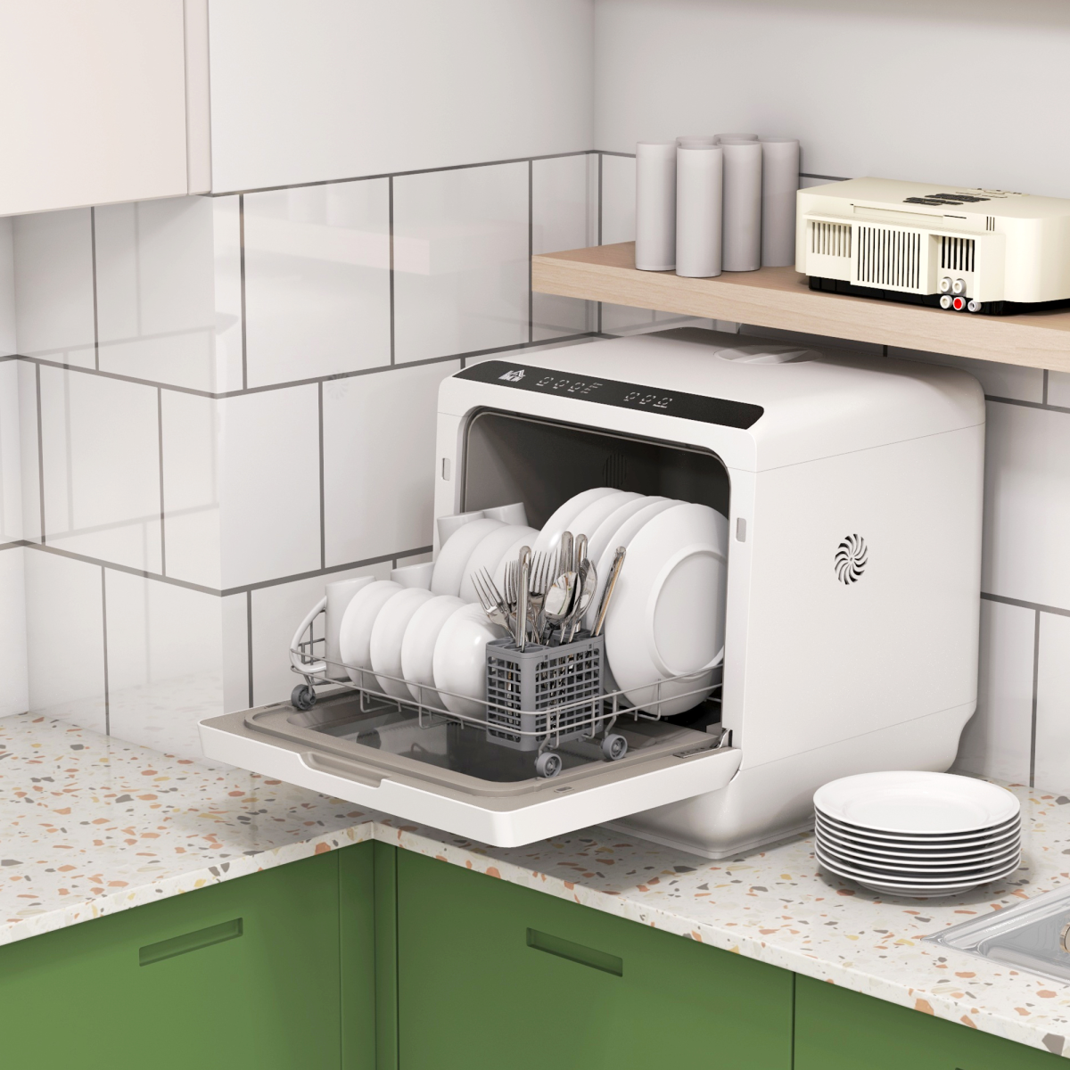 HOMCOM Table Top Dishwasher, 4 Place Settings, 6 Programmes, Fruit Wash Mode