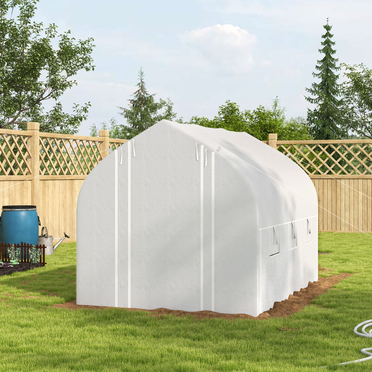 Outsunny 3 x 2m White Polytunnel Greenhouse with Roll-Up Sides, Mesh Door