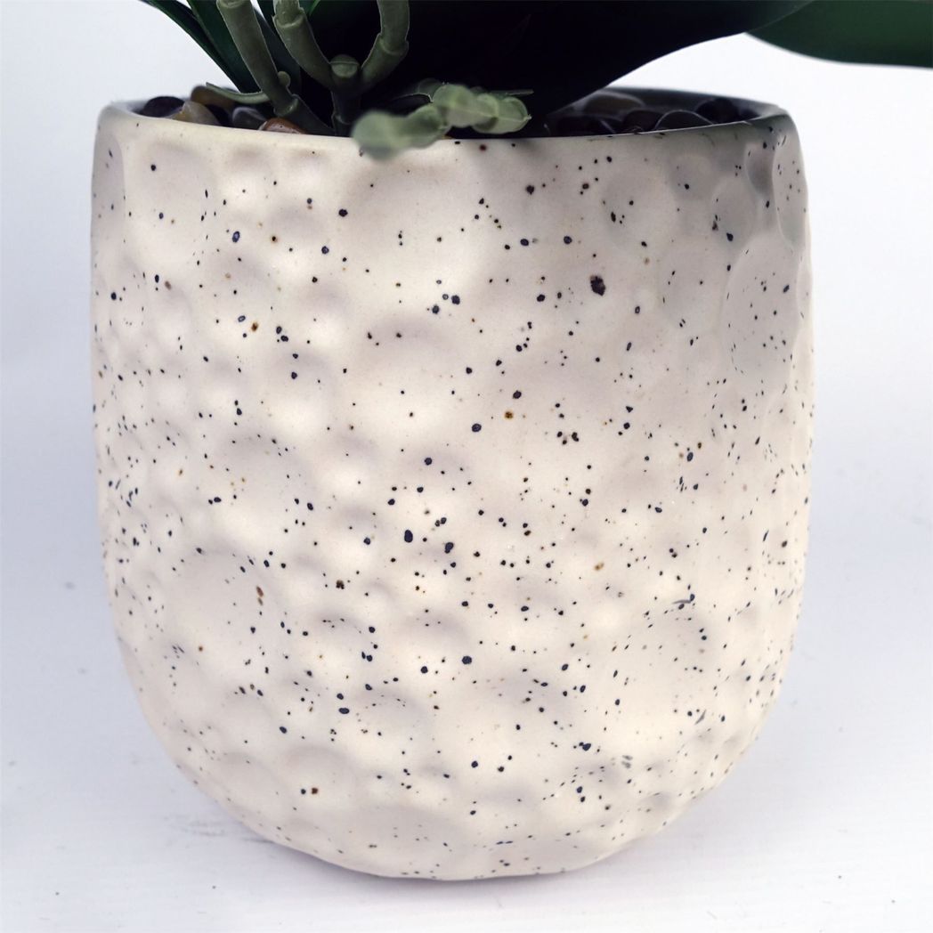 Leaf 60cm Pure White Artificial Orchid with Ceramic Bubble Planter