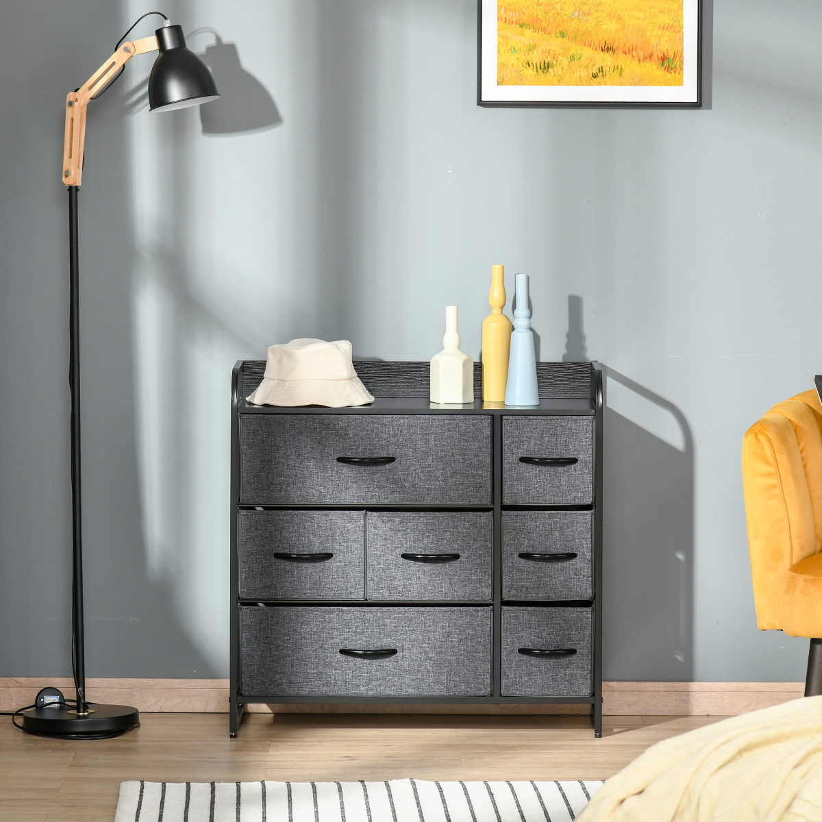 HOMCOM 3-Tier Fabric Dresser with 7 Foldable Drawers, Grey