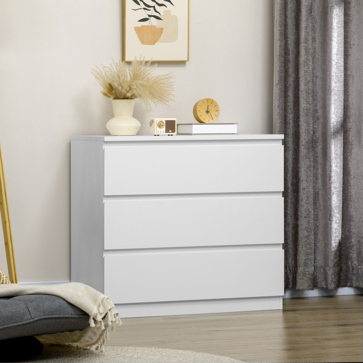 White 3-Drawer Chest of Drawers for Bedroom Storage