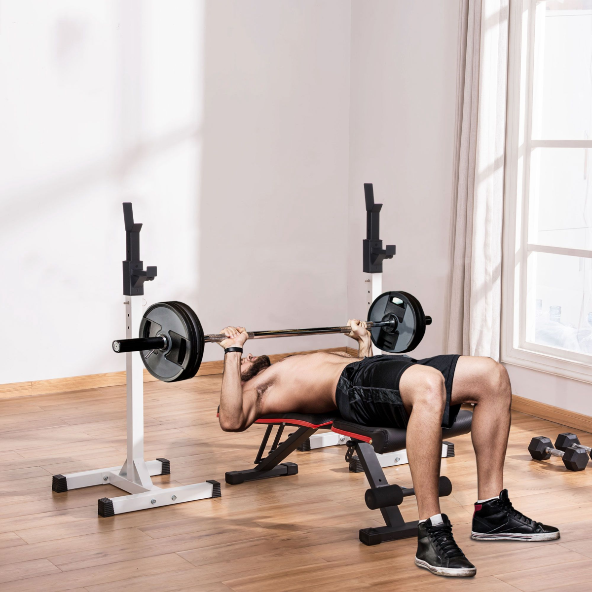 HOMCOM Adjustable Barbell Squat Stand, 150kg Max Load