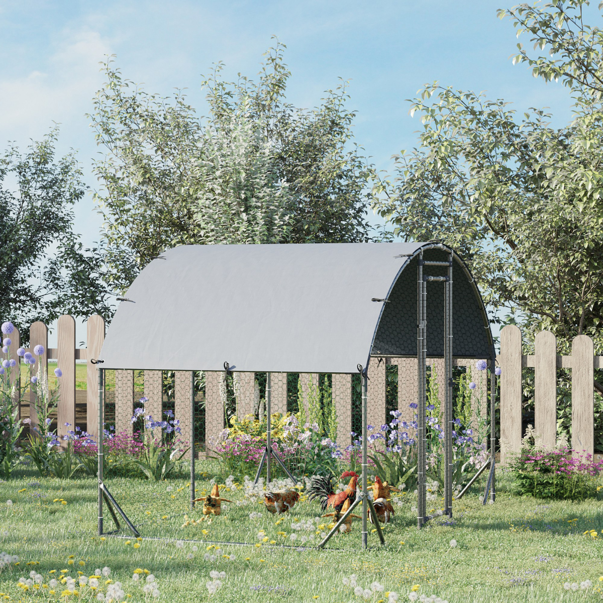 Pawhut Galvanised Chicken Coop Run with Cover 2.8 x 1.9 x 2m