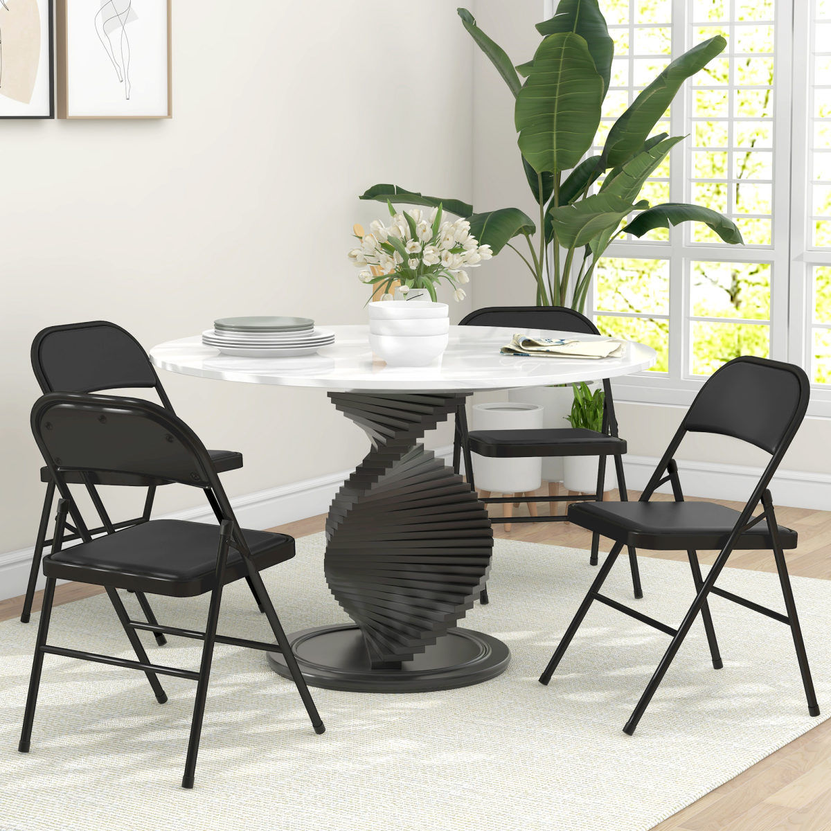 HOMCOM 4 Pack Folding Chairs with Padded Seat, Steel Frame, Black