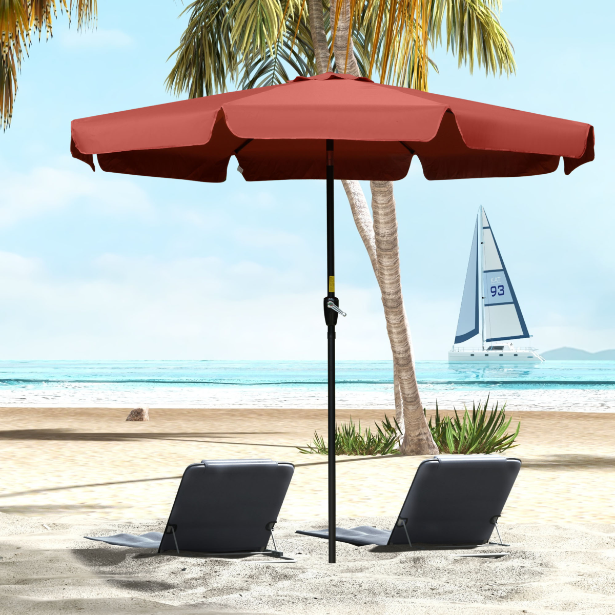 Outsunny 2.66m Wine Red Garden Parasol Patio Umbrella with Crank Handle and Tilt Function