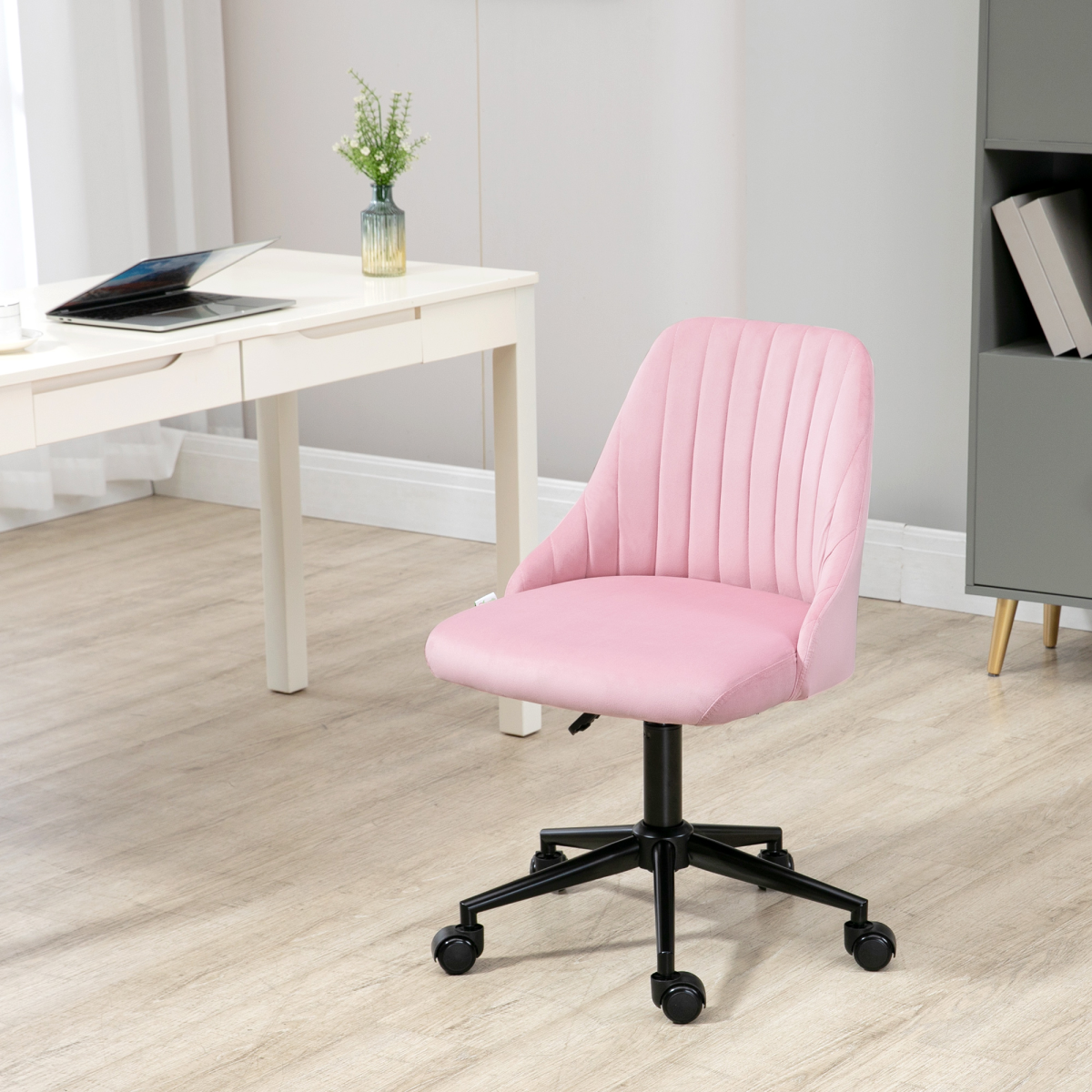 Vinsetto Pink Velvet Office Chair with Adjustable Height and Wheels