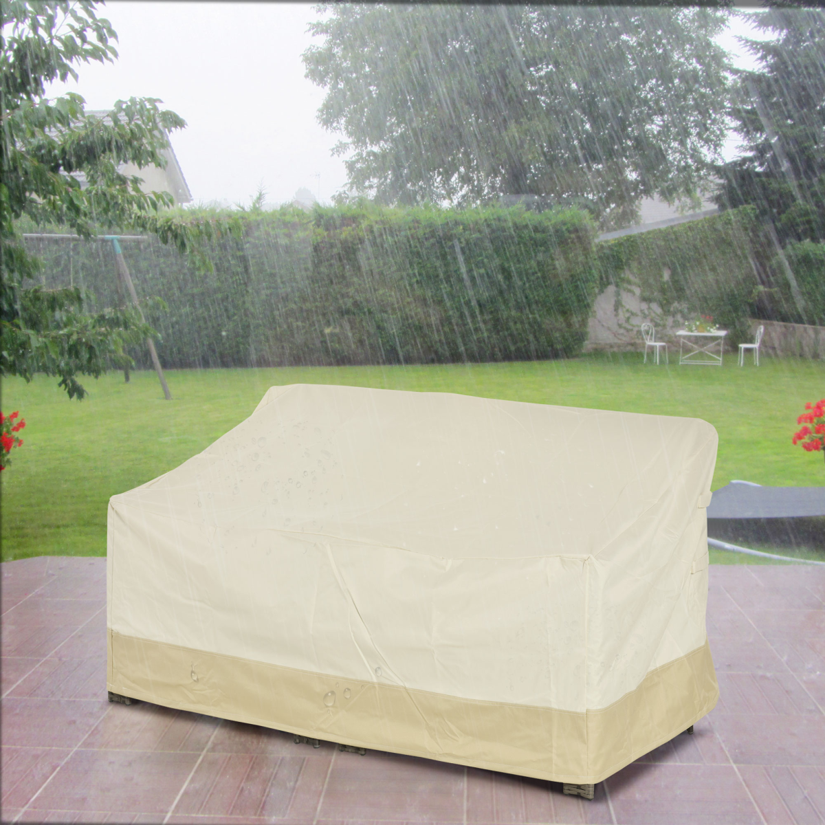 Outsunny Waterproof Patio Furniture Cover for 3-Seat Rattan Sofa, Oxford Fabric, Beige