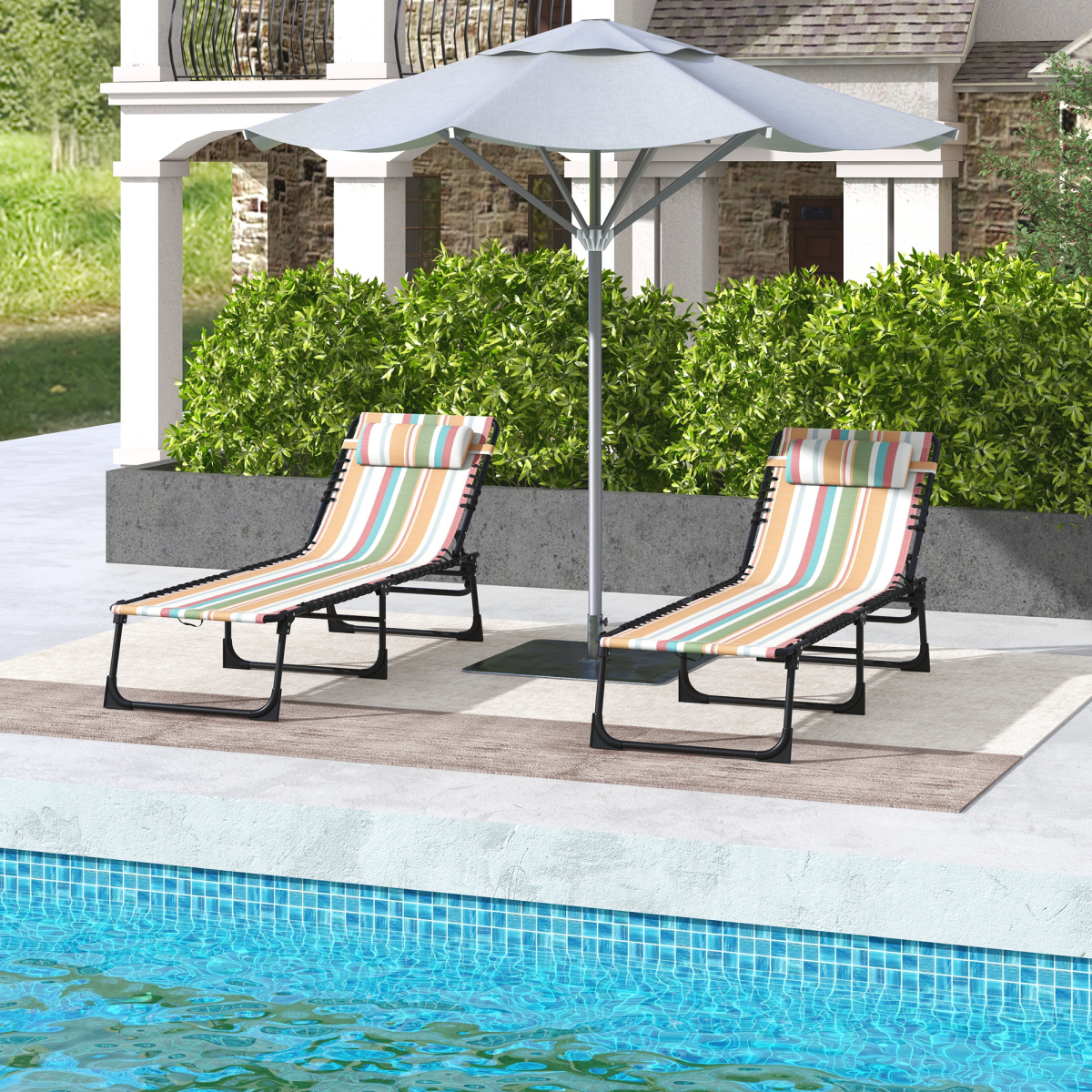 Outsunny 2-Piece Folding Beach Chaise Loungers, 4-Position Adjustable