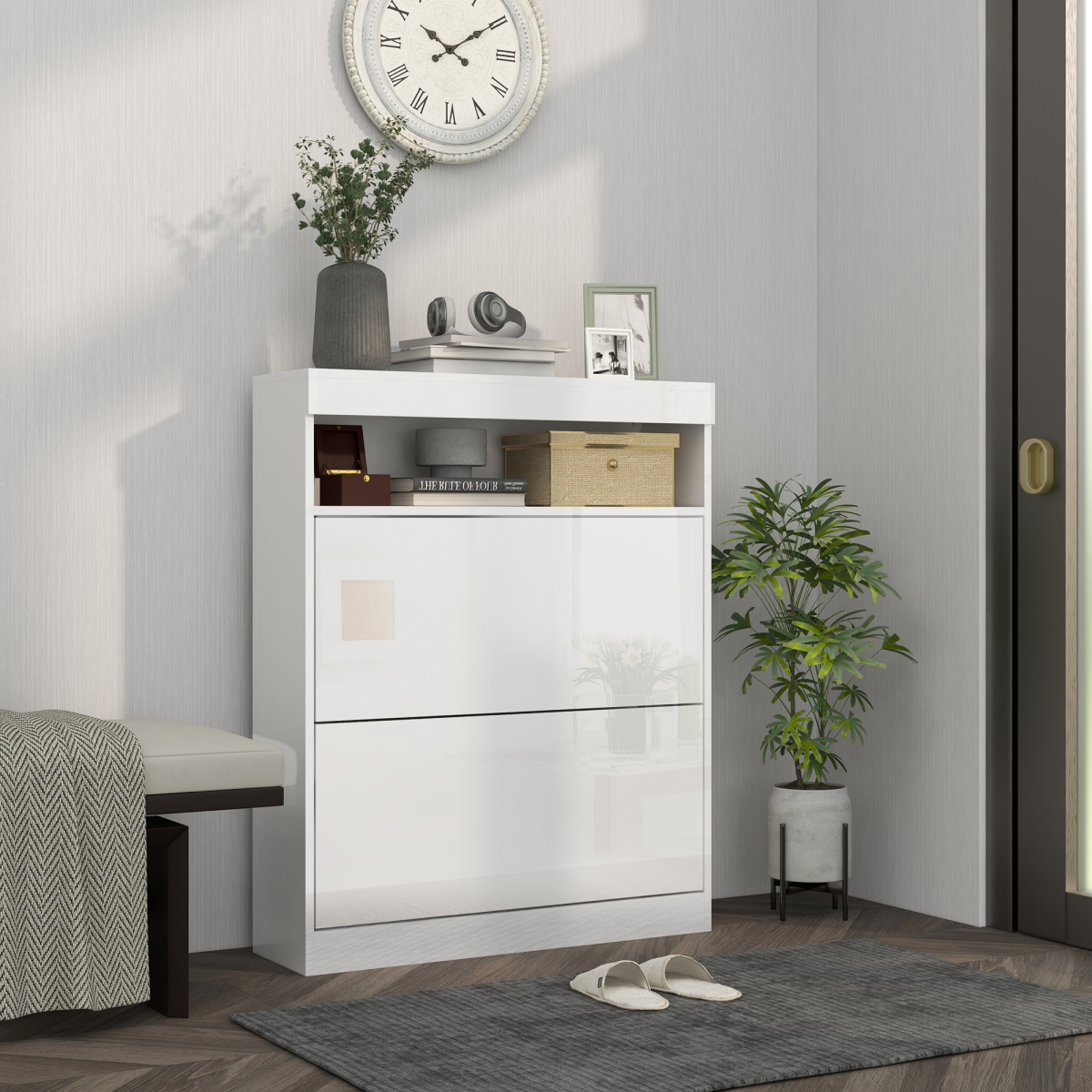 HOMCOM 2-Drawer Flip Shoe Cabinet, Wall Mounted or Freestanding, White