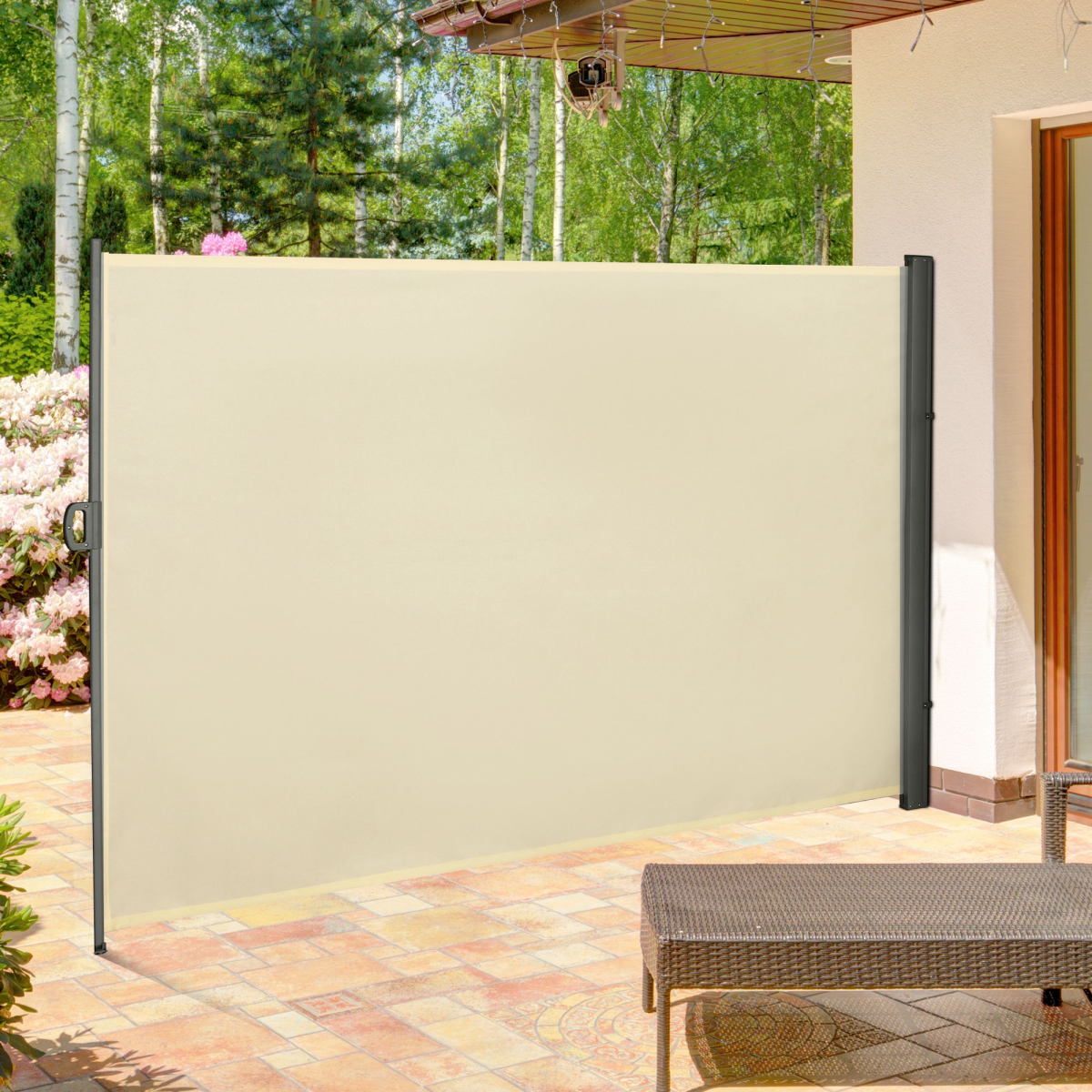 Outsunny 3 x 2m Retractable Side Awning Privacy Screen - Cream