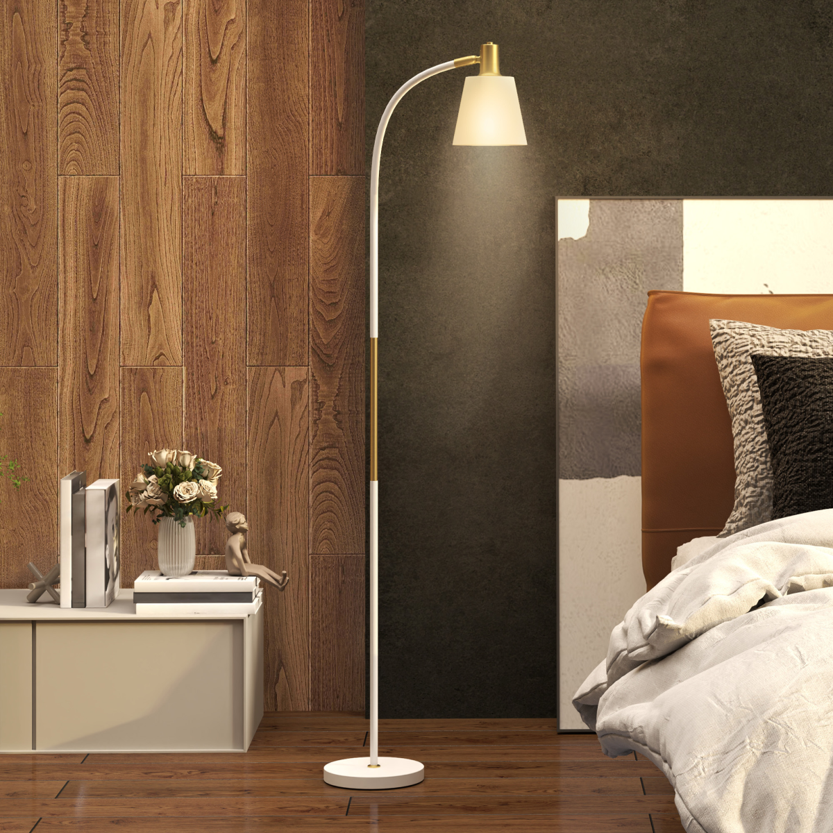 HOMCOM Adjustable Height Spotlight Floor Reading Lamp, White and Gold