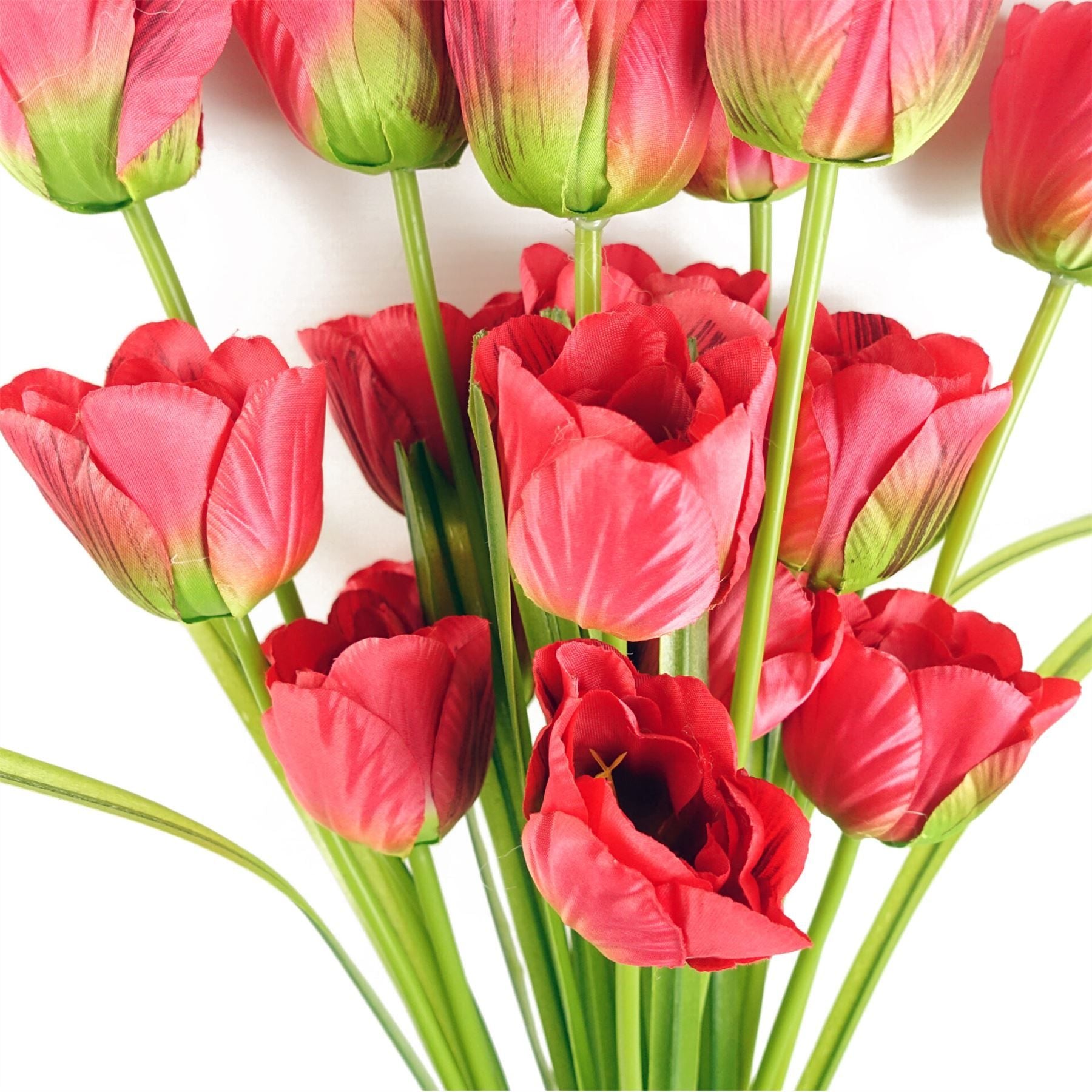 80cm Artificial Red Tulip Stem with 3 Flowers, Silk Petals and Plastic Leaves