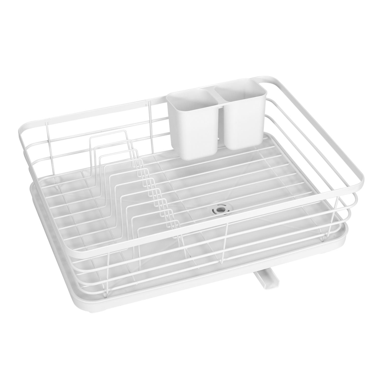 Vinsani White Stainless Steel Dish Drying Rack with Drip Tray and Utensil Holder