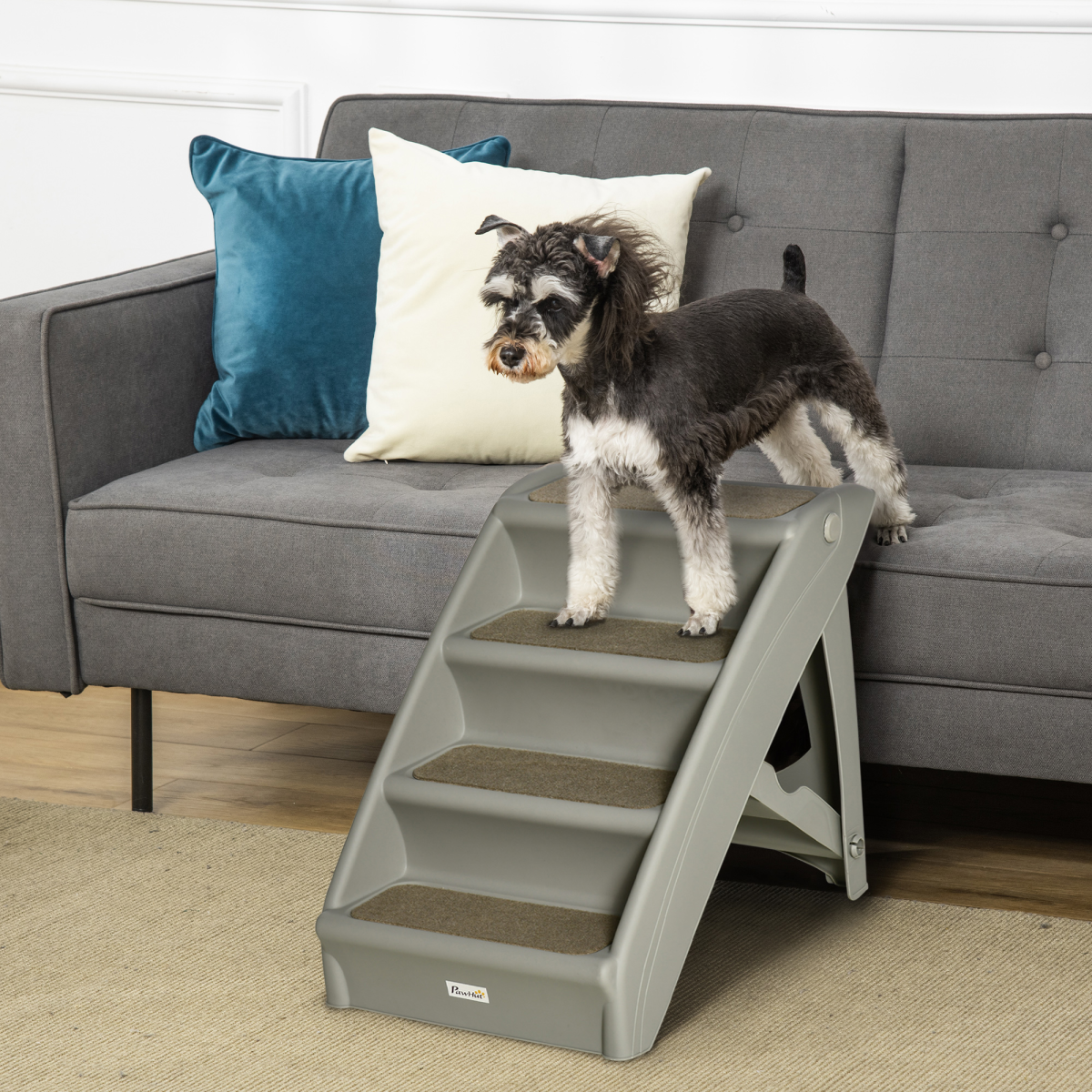 Foldable Non-Slip Pet Stairs for Cats and Small Dogs, Portable Dog Steps for Bed and Sofa, Grey