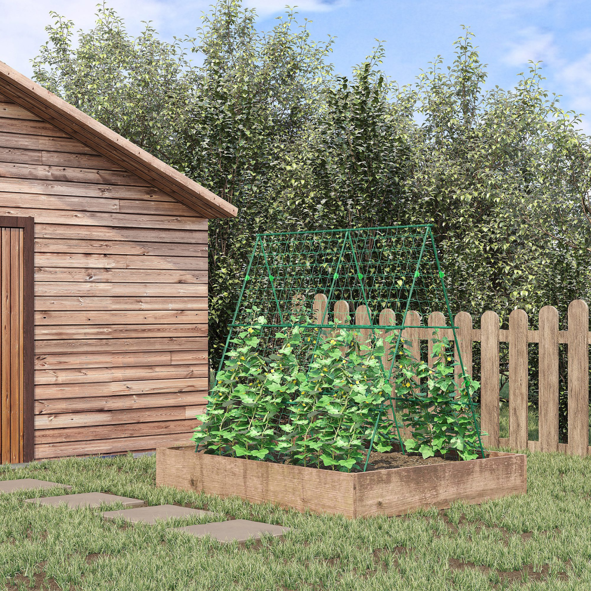 Outsunny A-Frame Garden Trellis with Climbing Net for Vegetables