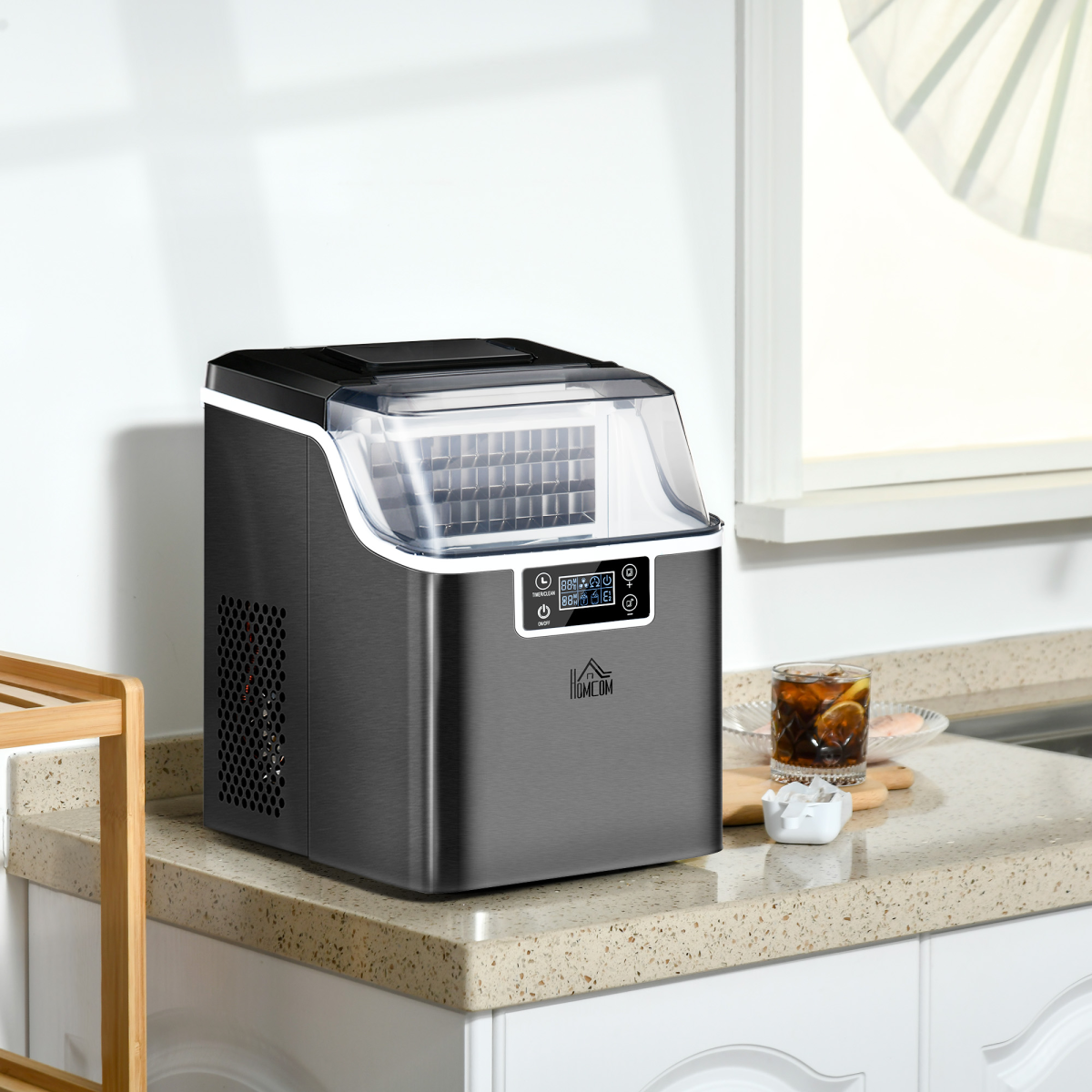 HOMCOM Countertop Ice Maker Machine, 20kg/Day, Self-Cleaning, Black
