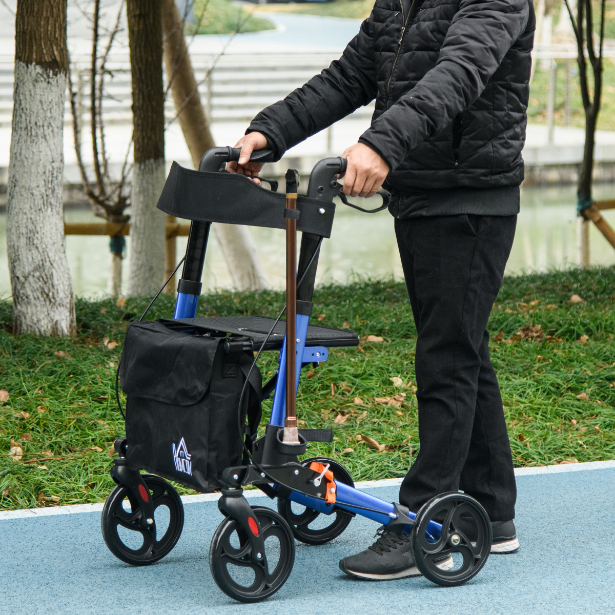 HOMCOM 4-Wheel Rollator Walker with Seat, Adjustable Height, Blue