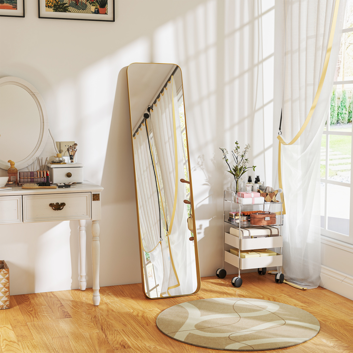HOMCOM Rectangular Full-Length Mirror, Gold Tone, 40 x 160 cm