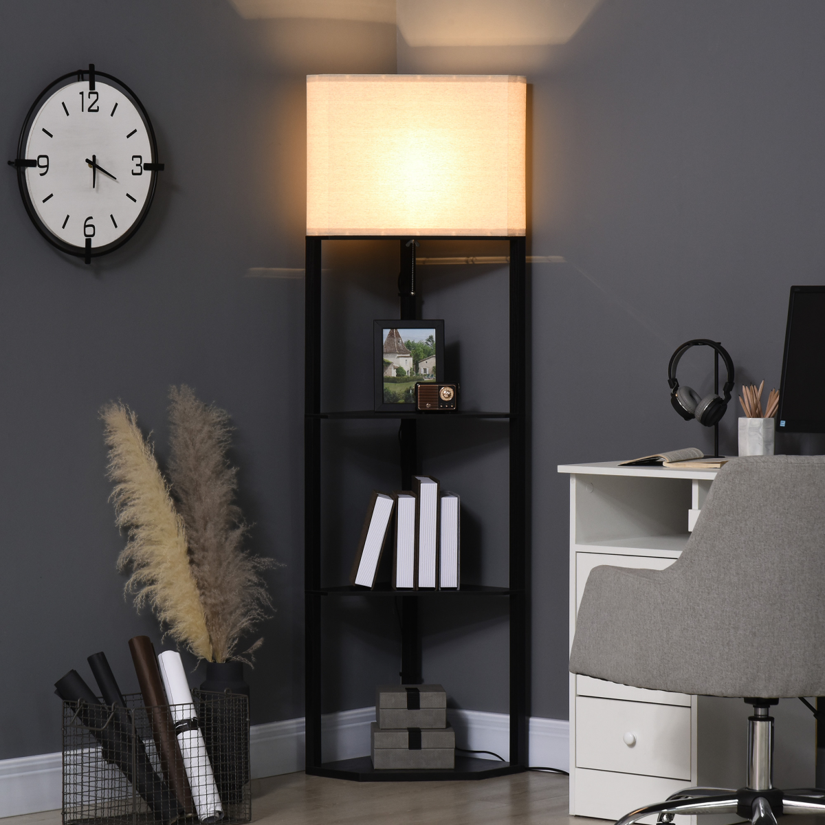 Corner Floor Lamp with 3 Shelves, Standing Lamp for Living Room