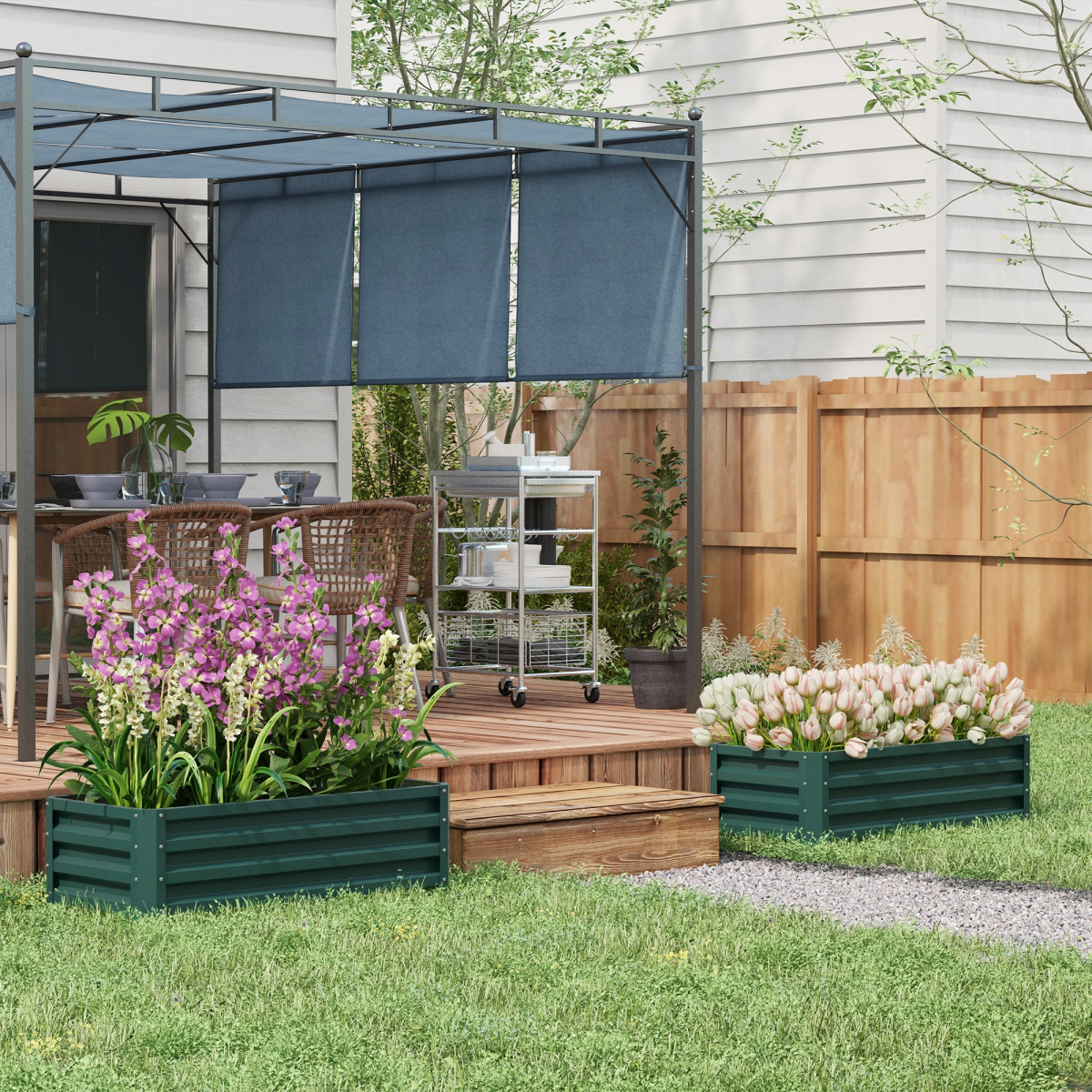 Outsunny Set of 2 Green Galvanised Steel Raised Garden Bed Planter Boxes