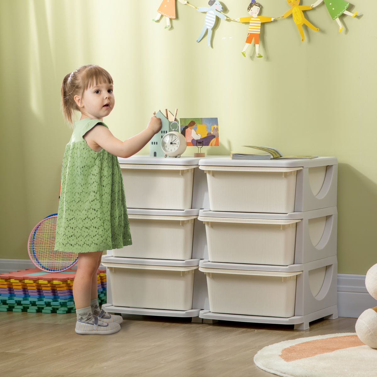 Kids Storage Unit Toy Box Vertical Dresser with Six Drawers - Cream
