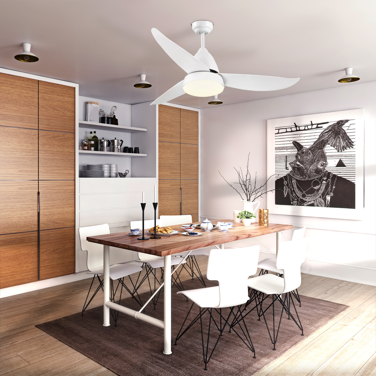 HOMCOM Reversible Ceiling Fan with Light, 3-Blade White, 6-Speed Remote Control, 4000K LED Light