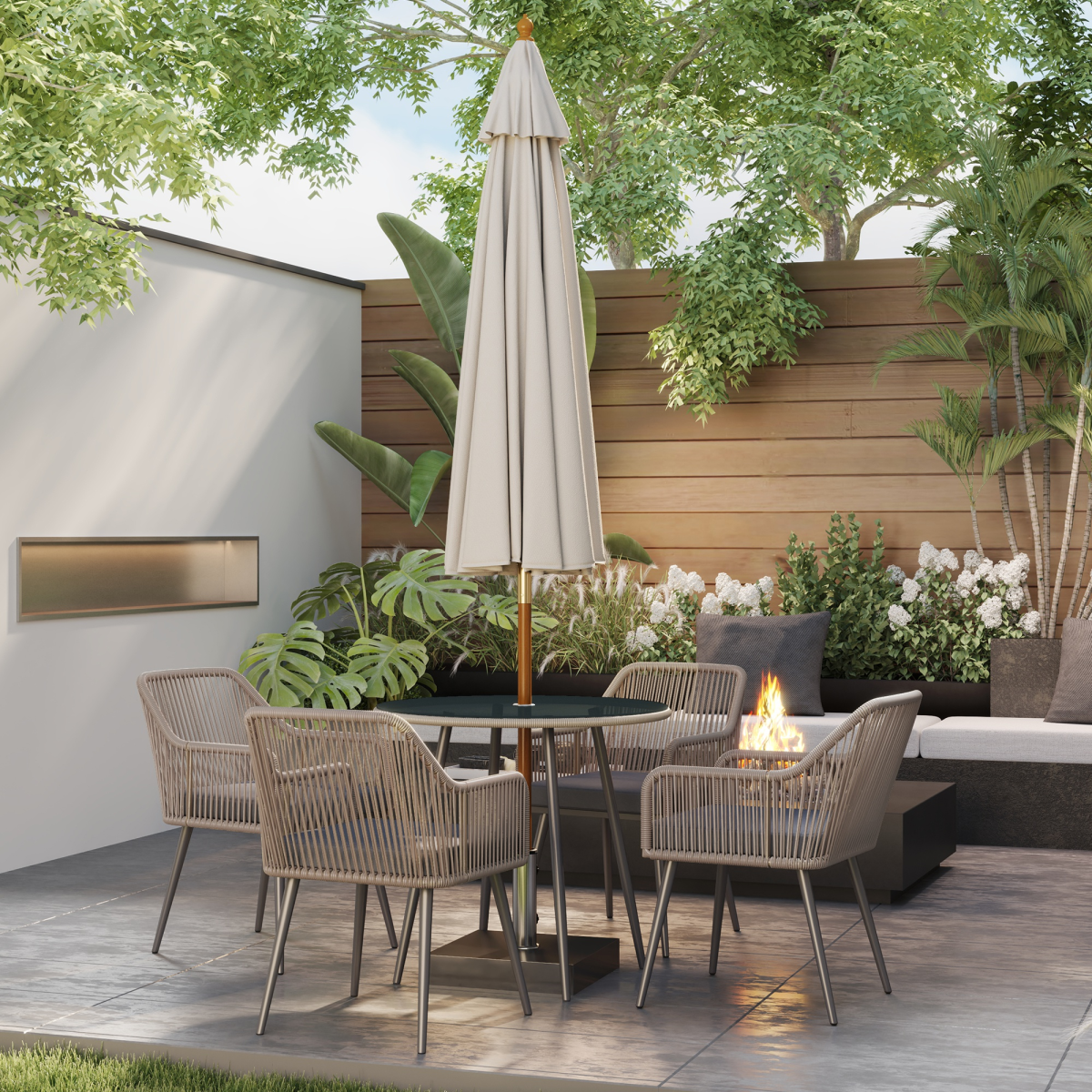 Outsunny 5-Piece Rattan Garden Dining Set, 4 Seater with Cushions