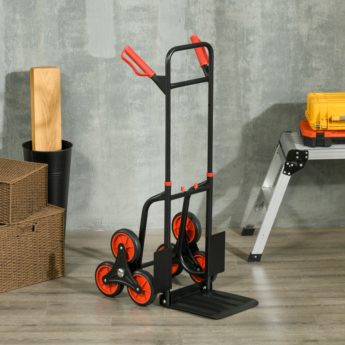 DURHAND 6-Wheel Folding Stair Climbing Trolley, Steel, 120kg