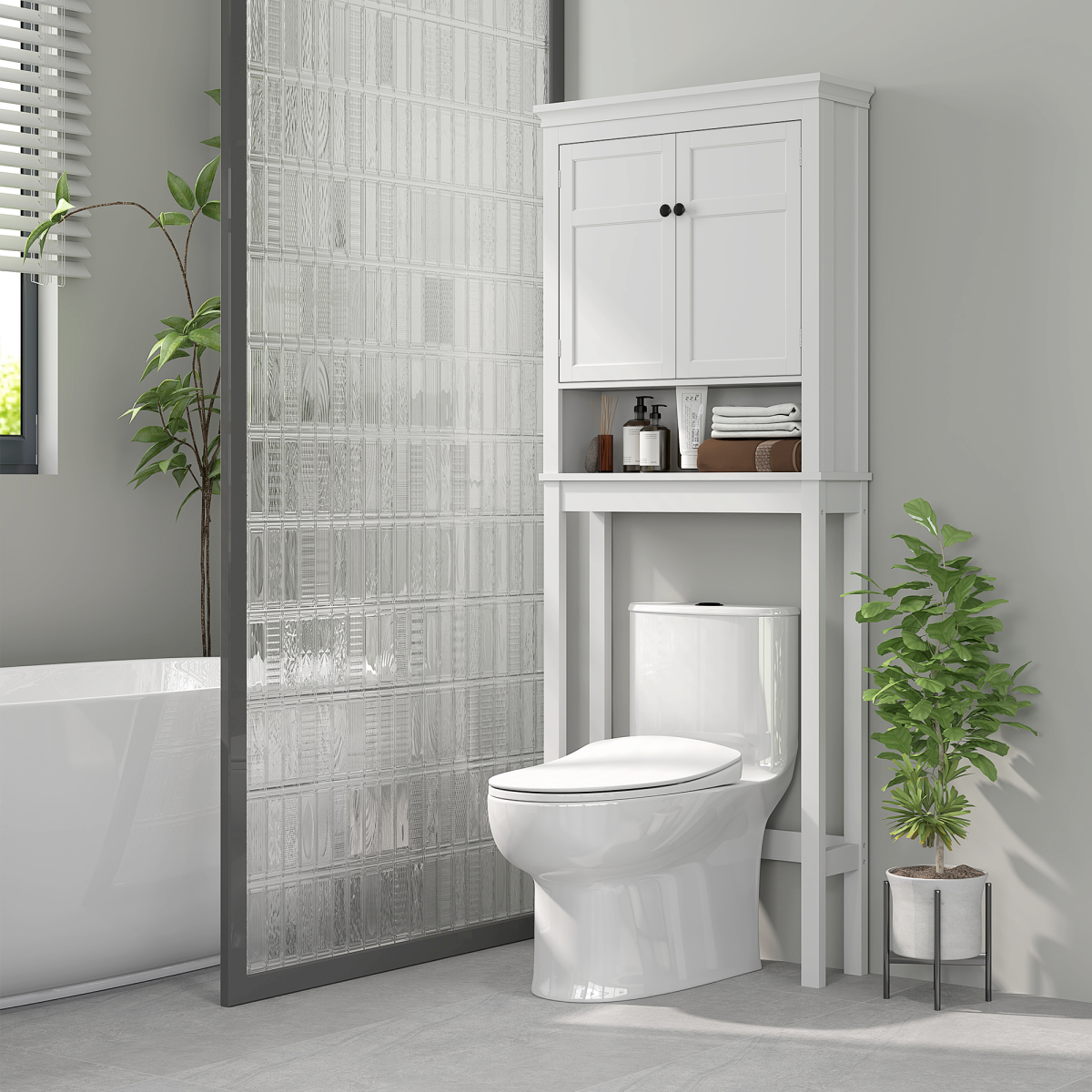 HOMCOM Freestanding 3-Tier Over Toilet Storage Cabinet, White