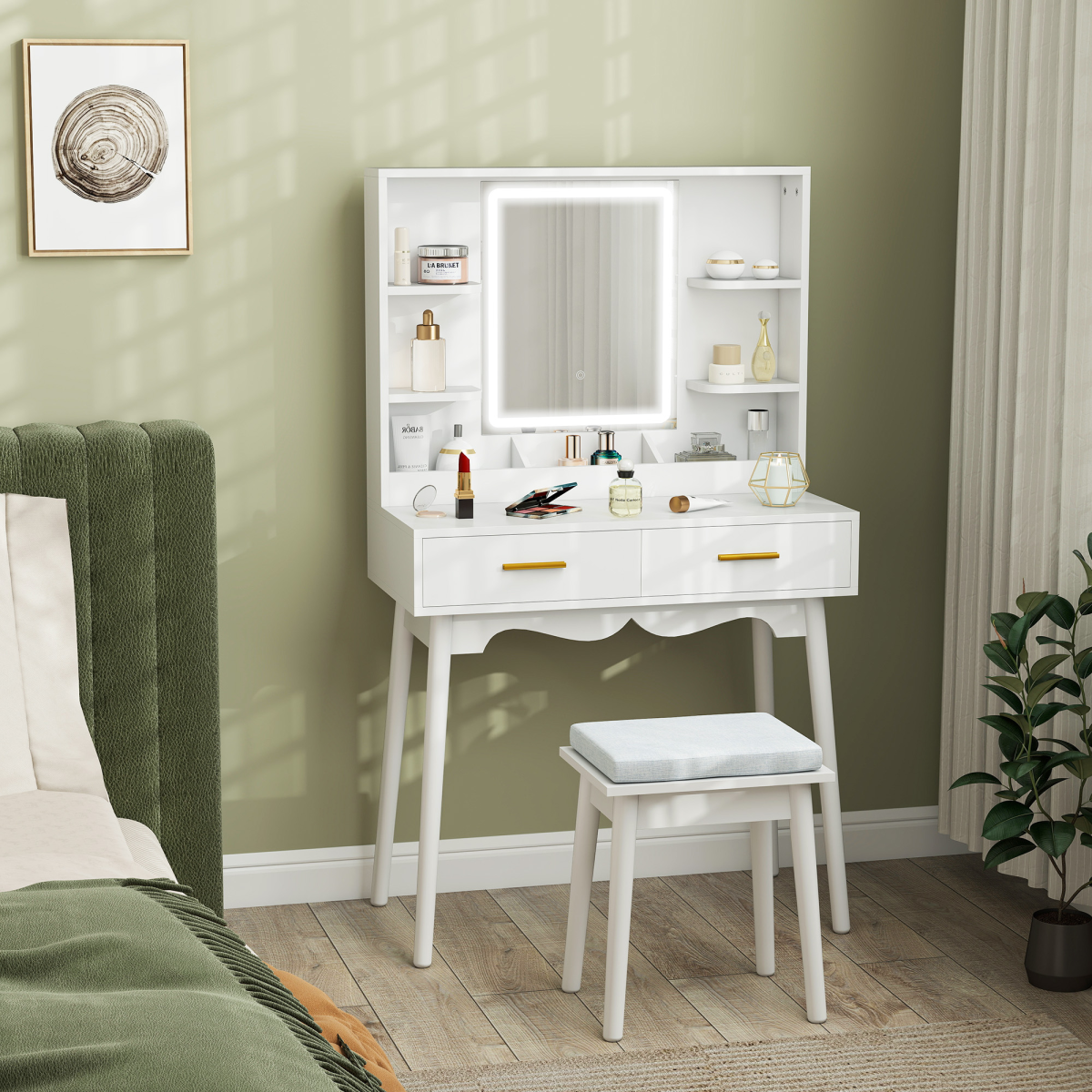 HOMCOM White Dressing Table with LED Mirror, Stool & Storage