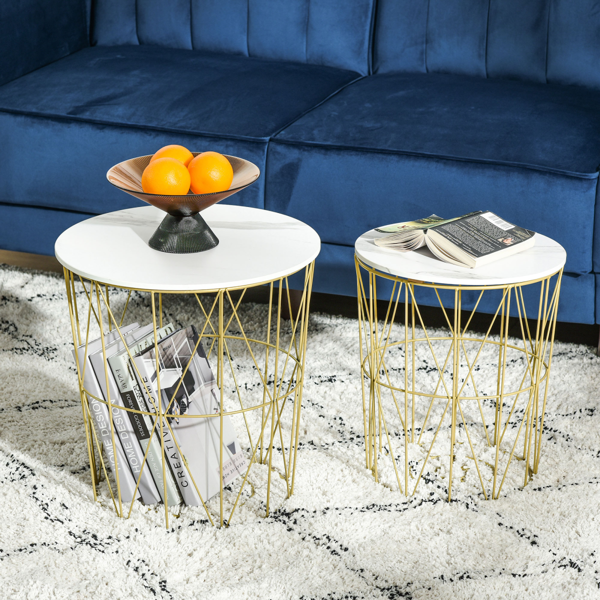 HOMCOM Set of 2 Nesting Side Tables with Removable Top, White