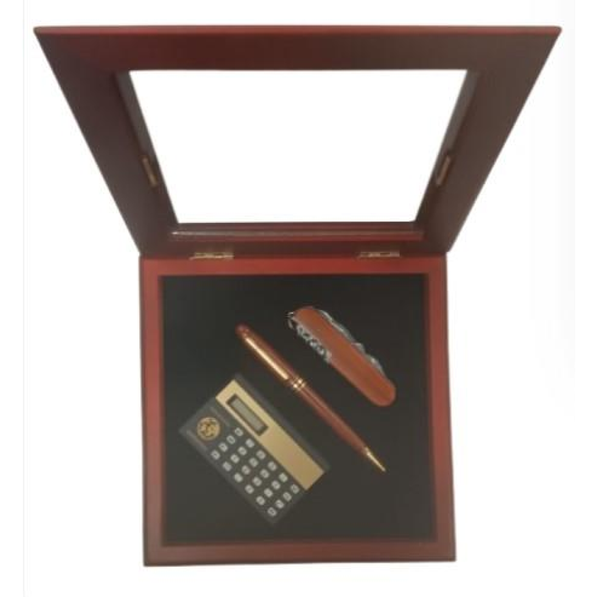 Imperial Mini Calculator & Pocket Knife Set with Wood Matt Brown Gold Trim Ball Pen IMP366 Clock Gift Set - CLEARANCE NEEDS RE-BATTERY & Refill