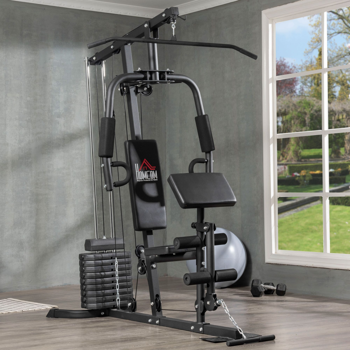 Multifunction Home Gym Machine with 45kg Weight Stack for Full Body Strength Training, Lat Pulldown, Pec Fly, Chest Press and Leg Extension
