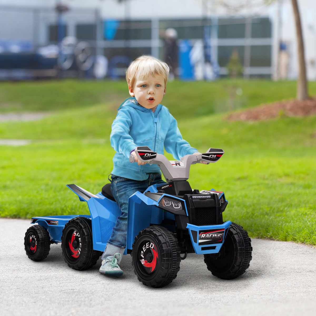 HOMCOM 6V Kids Electric Quad Bike Ride-On ATV with Trailer, Blue