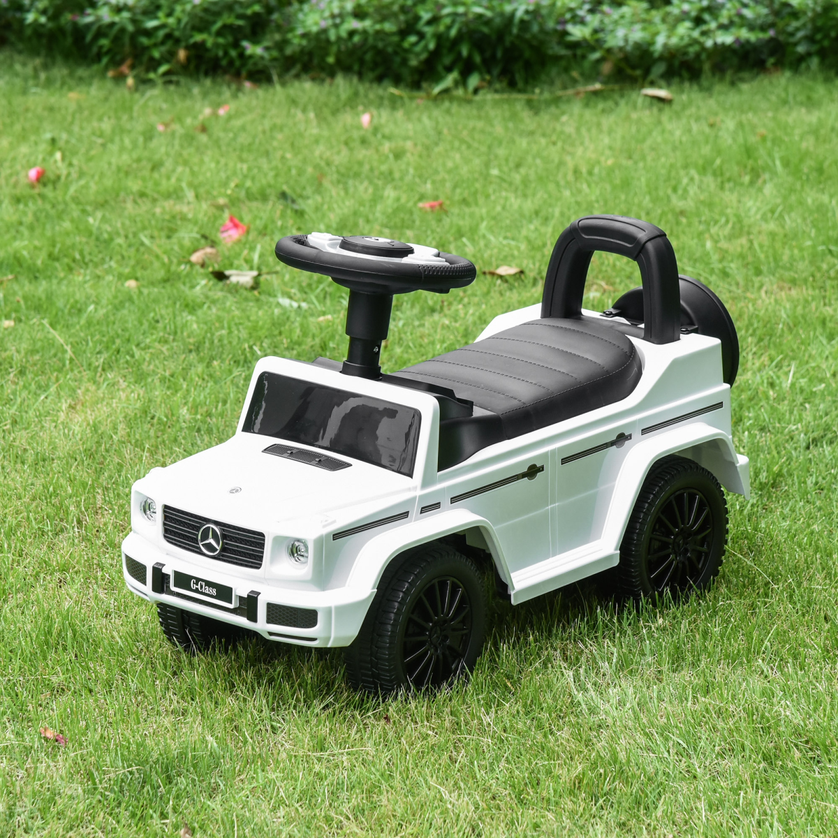 Mercedes Benz G350 Licensed 3-in-1 Kids Ride-On Sliding Car with Under-Seat Storage, No Power, White