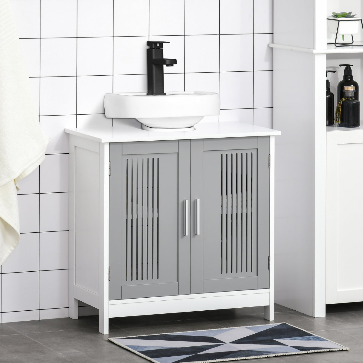kleankin Modern Under Sink Bathroom Cabinet with 2 Doors, White Vanity Unit, Movable Shelf