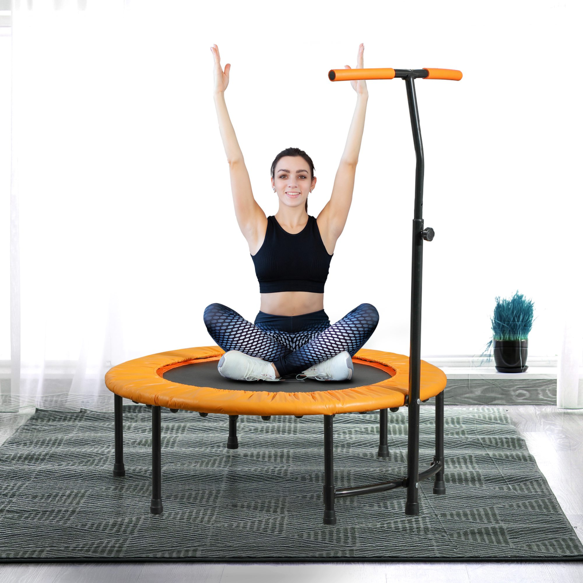 HOMCOM 40" Adult Mini Trampoline with Adjustable Handle, Orange