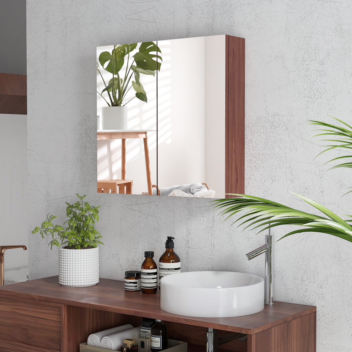 kleankin 63W x 60H cm Double Door Wall-Mount Bathroom Mirrored Medicine Cabinet