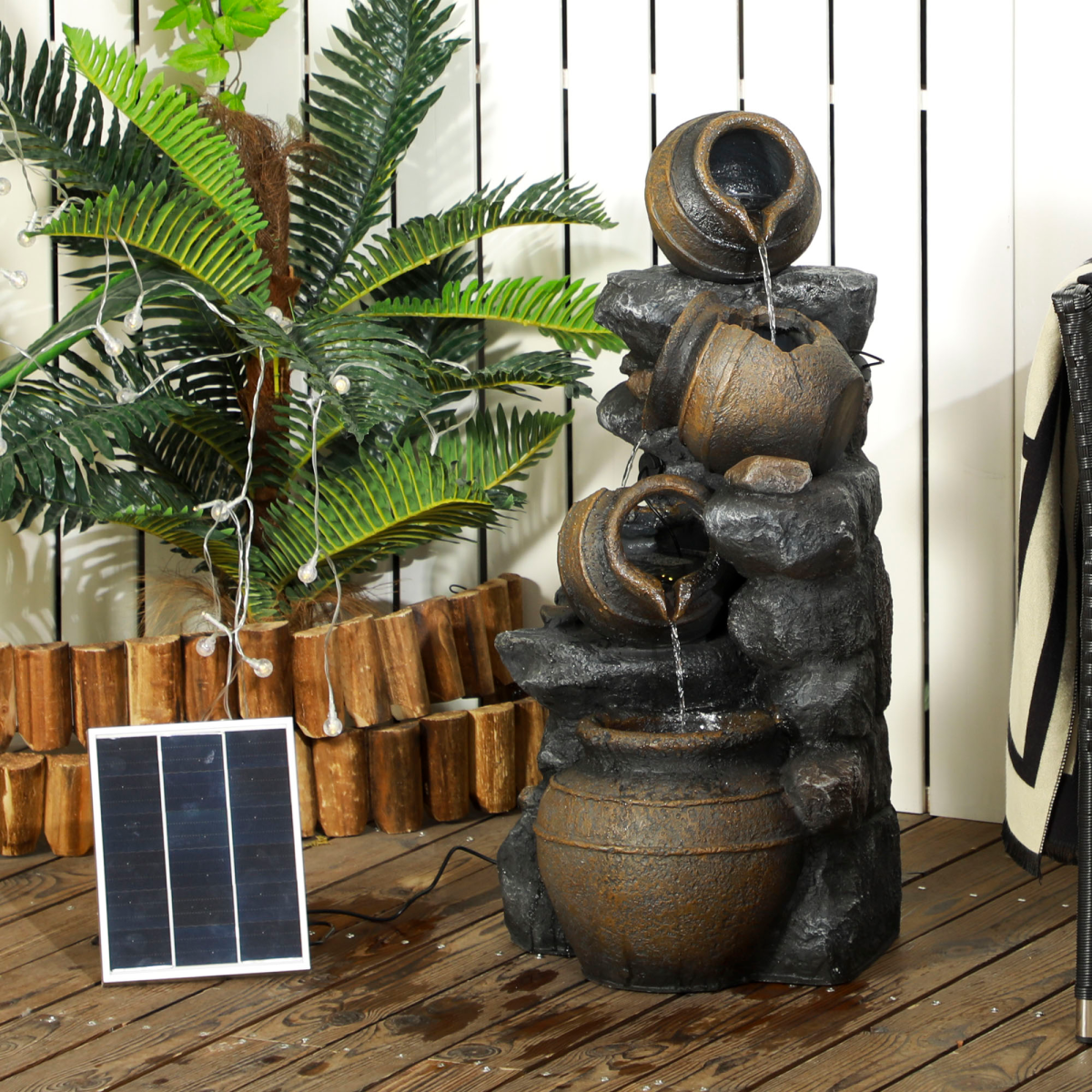 Outsunny Solar 4-Tier Water Fountain with 12 LED Lights and Pump