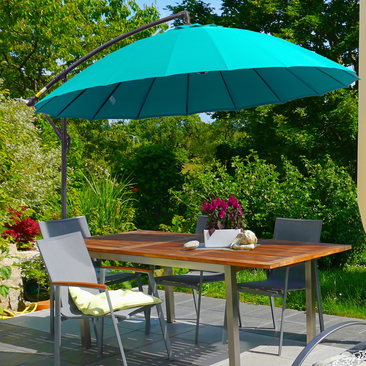 3m Cantilever Garden Parasol with Crank Handle & Cross Base, Blue