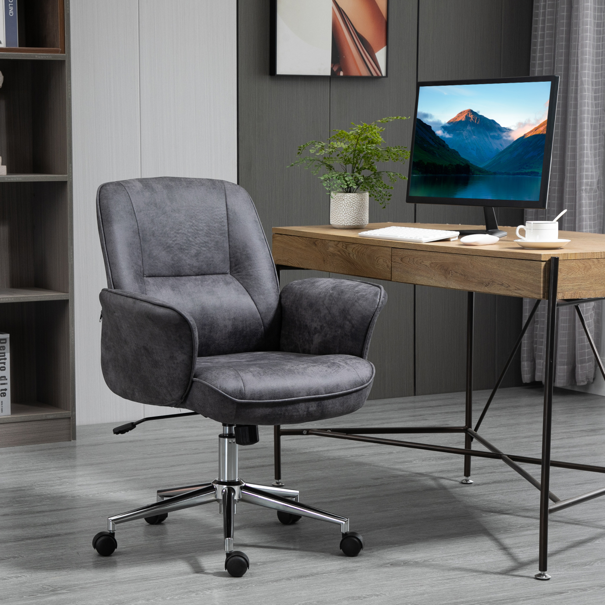 Vinsetto Retro Swivel Home Office Chair, Adjustable, Deep Grey