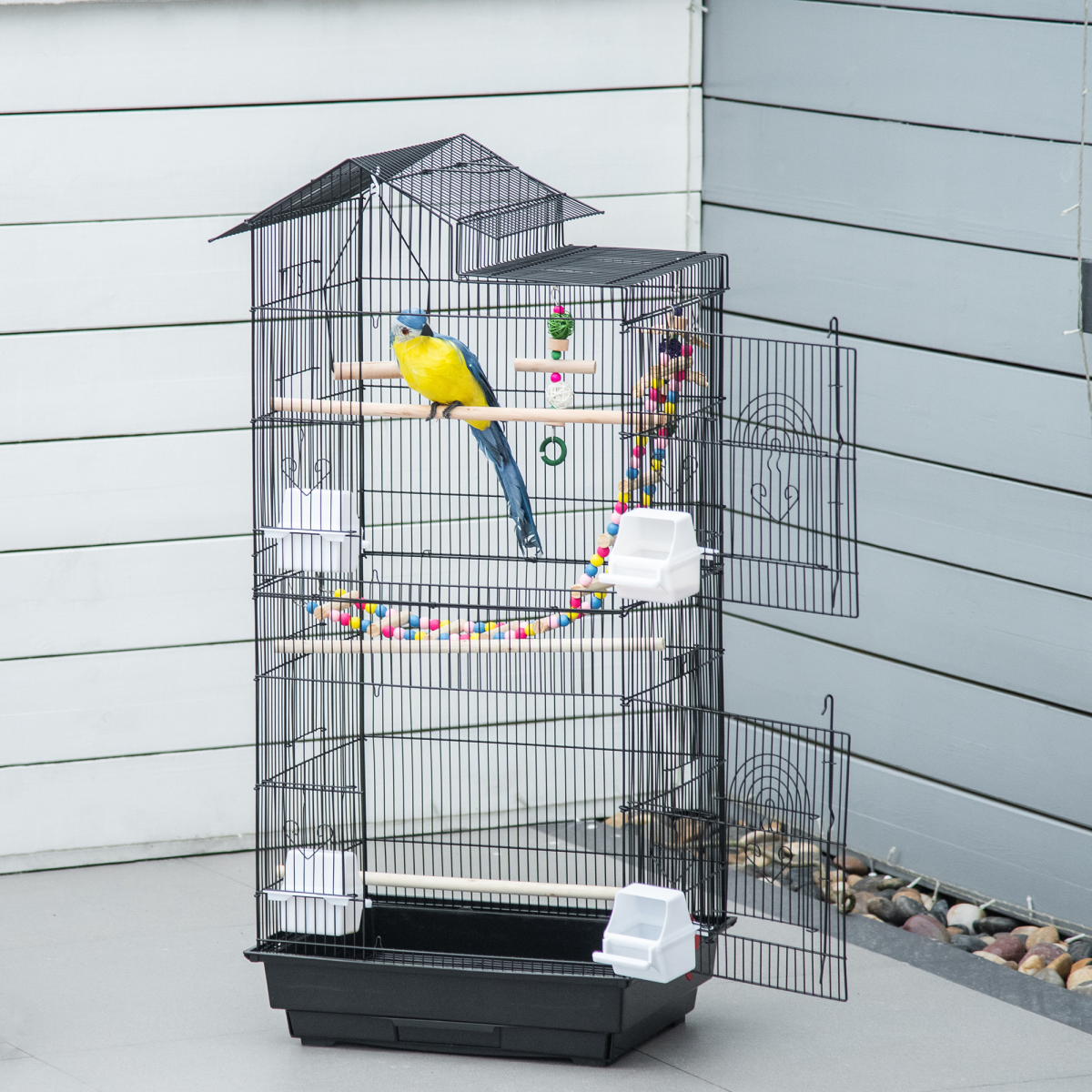 Metal Bird Cage for Budgies and Finches with Accessories, Tray, Handle