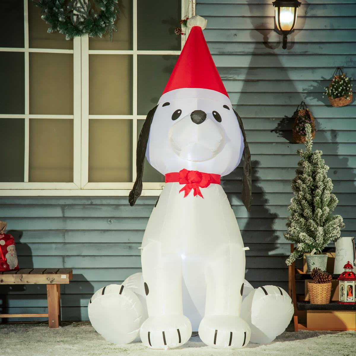 HOMCOM 6ft Inflatable Christmas Puppy Dog Wearing Santa Hat with LED Lights for Indoor Outdoor Use