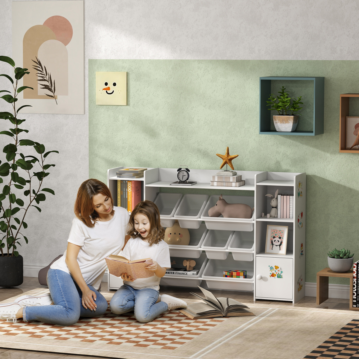 AIYAPLAY Kids Toy Storage Organiser with 8 Removable Bins, White