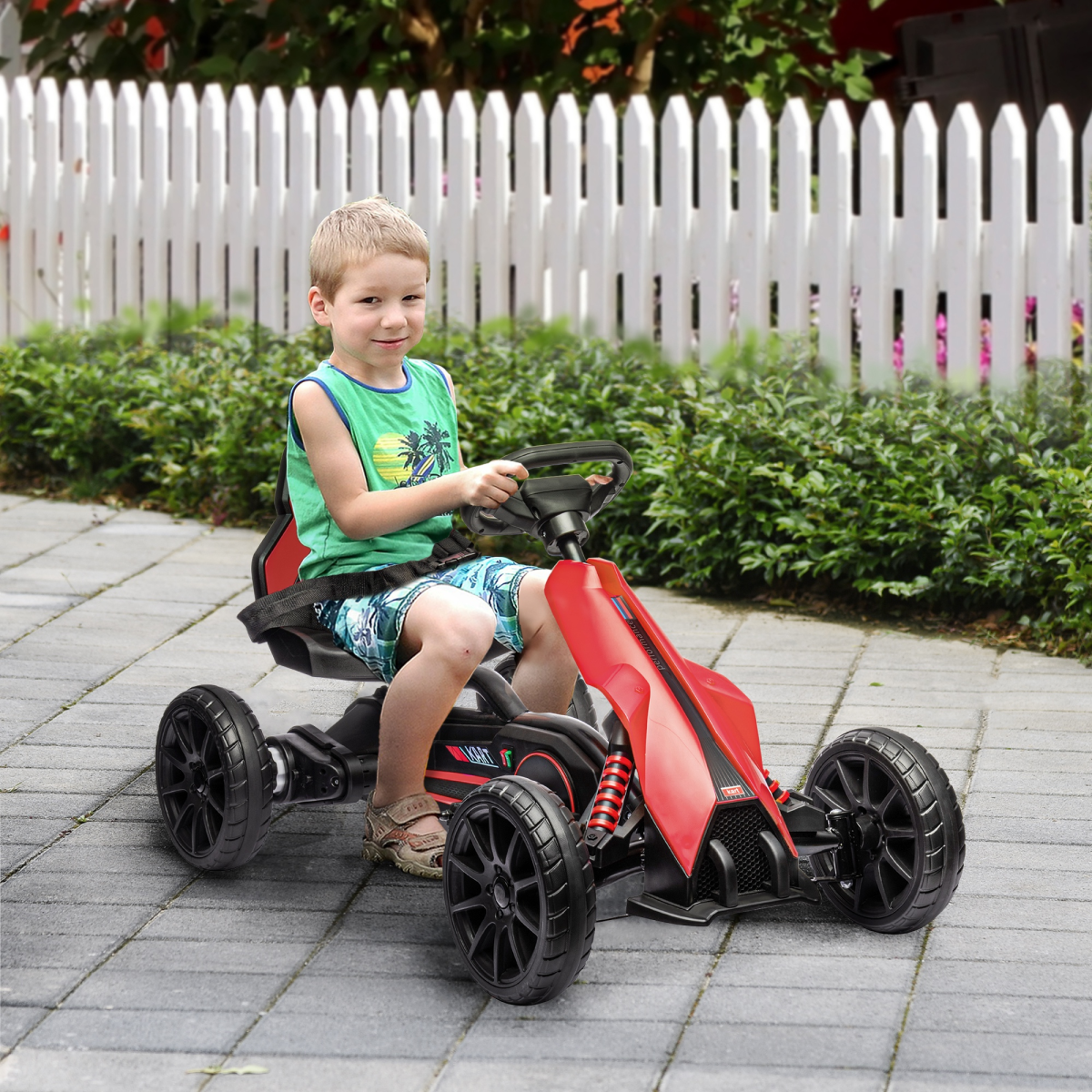 HOMCOM 12V Electric Go Kart, Forward/Reverse, 2 Speeds, Red